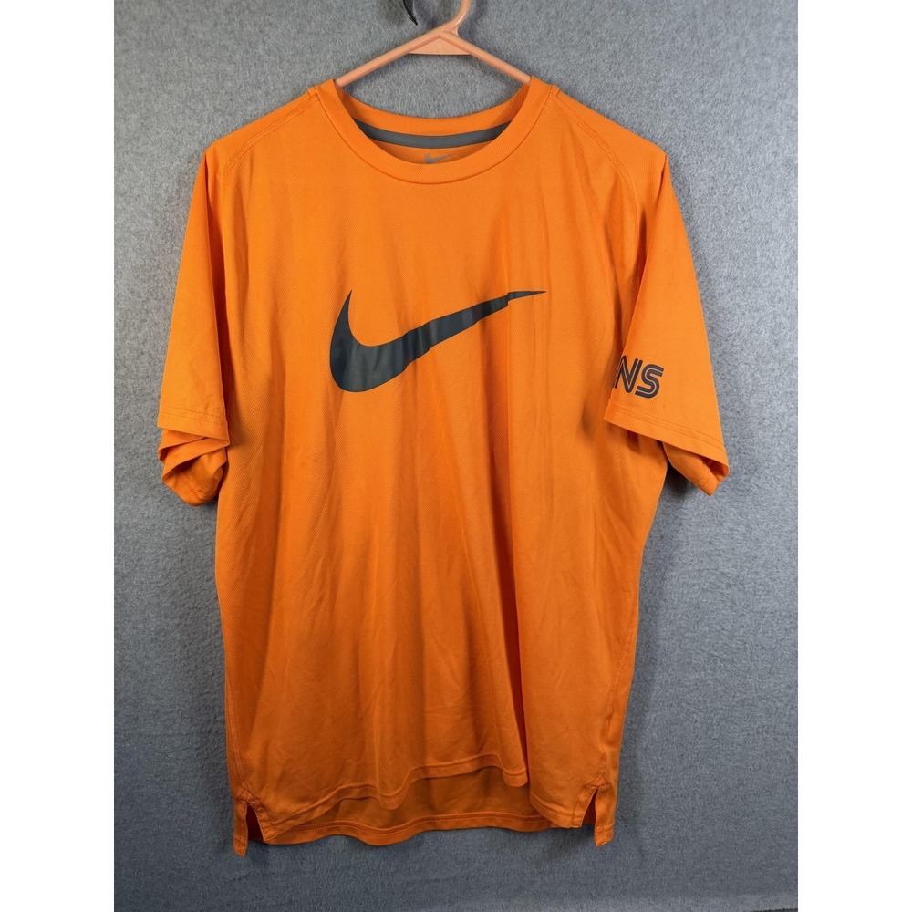 Nike‎ Shirt Mens XL Orange Dri-FIT Mesh Short Sleeve Running Training Tee Top